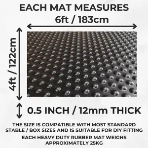 Horse Stable Floor Mats - Heavy Duty Rubber - Bubbletop - Non Slip - 12mm Thick- 6ft x 4ft- 6 Pack