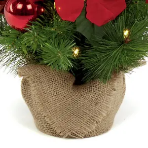 60cm Pre-lit Artificial Tree with Poinsettia and Baubles