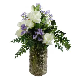 Pack of 6 x 80cm Artificial White Rose Stem - 3 flowers