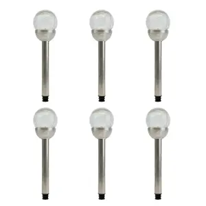 Gardenwize Garden Outdoor 8cm Crackle Glass Ball Stake Solar LED Light - 6 Pack