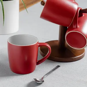 Argon Tableware - Coloured Coffee Mugs - 350ml - Pack of 2 - Matte Red