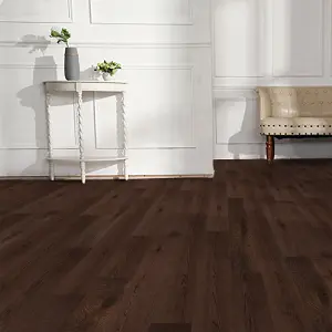 GoodHome Skanor Natural Dark Brown Oak Solid wood flooring, Pack of 1, 1.8m²