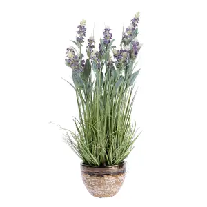 Homescapes Artificial Purple Lavender Plant in Decorative Metallic Ceramic Pot, 66 cm Tall