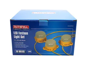 Faithfull Power Plus Festoon Lights 10 LED Bulbs 110V 22m