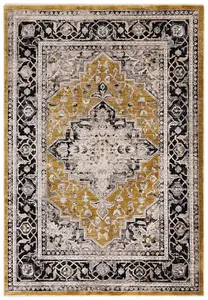 Gold Luxurious Traditional Bordered Easy To Clean Rug For Living Room Bedroom & Dining Room-120cm X 166cm