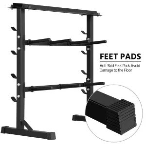 Yaheetech Black 3 Tier Dumbbell Barbell Rack for Home Gym