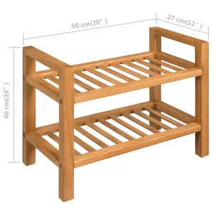 Shoe Rack with 2 Shelves 50x27x40 cm Solid Oak Wood