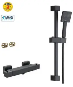 Aquarius RainLux Easy-Fit Square Thermostatic Bar Shower Valve and Kit Matt Black