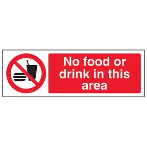 No Food Drink In This Area Hygiene Sign - Rigid Plastic - 300x100mm (x3)