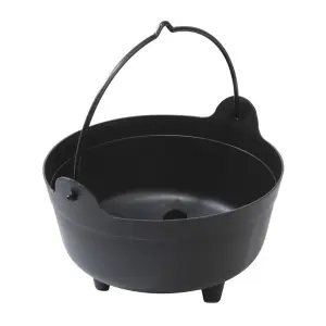 Black Plastic Cauldron Planter Flower Basket With Handle Small Round Pot 26cm