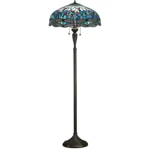 Tiffany Glass Dragonfly Floor Lamp - Dark Bronze Finish - 2 x 60W E27 GLS LED