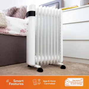 TCP Smart WiFi White Portable Free-Standing 11 Fin Oil Radiator 2500W with Temperature Control, Ideal for Home and Office Comfort