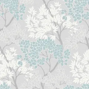 Fresco Lykke Tree Floral Sky Blue Wallpaper