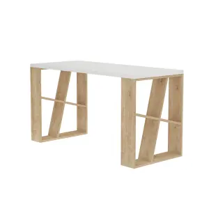 Decortie Honey Modern Desk with Integrated Bookshelf Storage White Oak 137cm