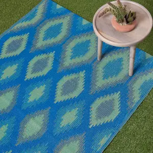 Homescapes Amber Ikat Green & Blue Outdoor Rug, 180 x 270 cm