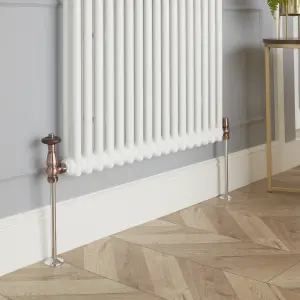 GoodHome Polished Copper Angled Thermostatic Radiator valve & lockshield (Dia)15mm x ½"