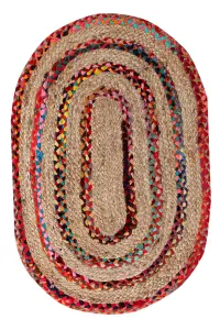 FIESTA Oval Rug Jute Hand Woven with Recycled Fabric / 75 cm x 120 cm