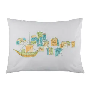 Homescapes Green and White Decorative 'Embroidered Harbour' Scatter Cushion, 30 x 40 cm