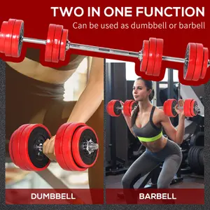 HOMCOM 30KGS Dumbbell & Barbell Adjustable Ergonomic Set Exercise in Home Gym