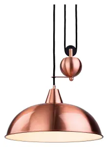 Luminosa Century 1 Light Rise & Fall Dome Ceiling Pendant Brushed Copper, E27