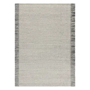 Wool carpet TAHAR 99003F cream / grey - HAND-WOVEN Lines, fringes 90x150 cm