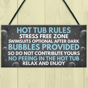 Red Ocean Shabby Hot Tub Rules Novelty Hanging Garden Shed Plaque Jacuzzi Pool Funny Gift Sign