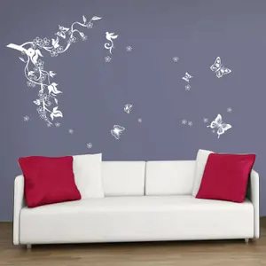 Walplus Wall Sticker Decal Wall Art Butterflies Vine in White Home Decorations Stickers Stock Clearance