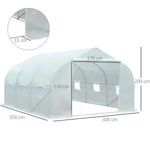 Outsunny Walk-In Polytunnel Greenhouse w/ Roll Up Door Windows, 3.5x3x2 m White