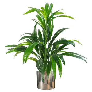 Artificial Plant Bamboo Silver Metal Planter 65cm Realistic Leaf Design Botanik