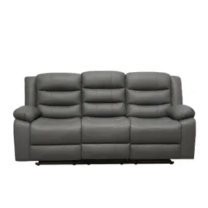 Milano Grey Leather Recliner Sofa  3 Seater