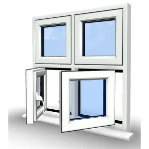 1245mm (W) x 1145mm (H) PVCu Flush Casement Window - 2 Bottom Opening Windows - White Internal & External