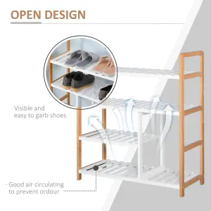 HOMCOM 4-Tier Shoe Rack Simple Home Storage w/ Wood Frame Boot Compartment Home