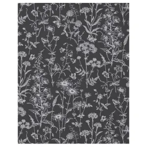 Laura Ashley Lisette Charcoal Silhouette Floral Glass Splashback, (H)750mm (W)600mm (T)6mm