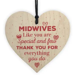 Red Ocean Handmade Midwife Nurse Gift Wooden Hanging Heart Plaque Sign Thank You Baby Birth Newborn Gift