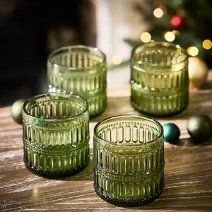 Set of 4 Luxury Green Short Drinking Glass Tumblers 380ml