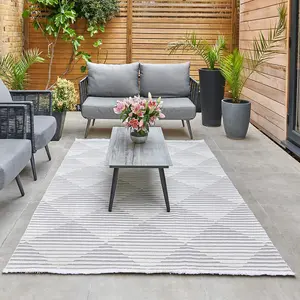 Silver Outdoor Rug, Geometric Striped Stain-Resistant Rug For Patio, 3mm Modern Outdoor Area Rug-160cm X 220cm