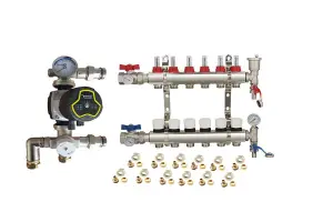 Warmer System Underfloor Heating 6 Port Manifold with 'A' Rated Auto Pump GPA25-6 III and Blending Valve Set