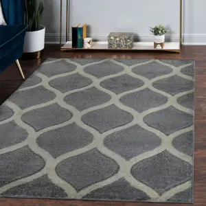 Portland Grey & White Geometric Small Rug, (L)150cm x (W)80cm