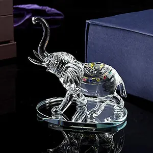 London Boutique Decorative Crystal Glass Animal Elephant Ornament Figurines Giftware Present Mother Child (Single)