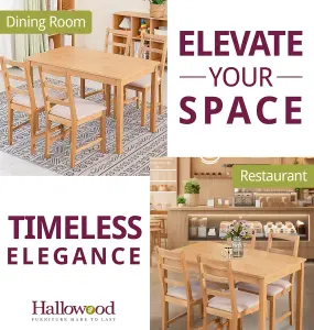 Hallowood Furniture Waverly Oak Dining Table (TAB1200) Set with 4 Small Ladder Back Chairs (Beige Seat)