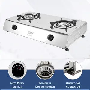 NJ-200 Gas Stove 2 Burner Stainless Steel Cooktop 70cm Piezo Ignition Outdoor LPG 8 kW