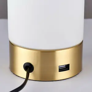 Touch Dimmable Table Lamp Brass & Frosted Glass Shade Modern Light USB Charger