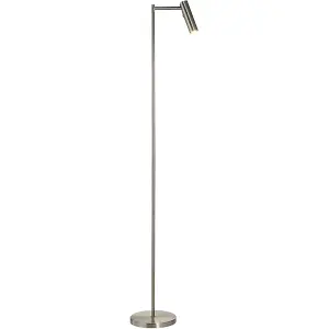 1250mm Floor Lamp - Satin Nickel Modern Adjustable Head - Standing LED Light Base & Shade