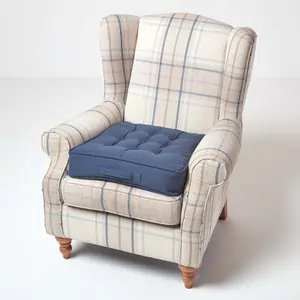 Homescapes Navy Blue Cotton Armchair Booster Cushion