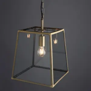 Anson Lighting Hetford Matt Antique Brass and Clear Glass Single Light Ceiling Pendant