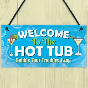 Red Ocean hot tub signs and plaques  garden hot tub decor signs  hot tub signs for outside