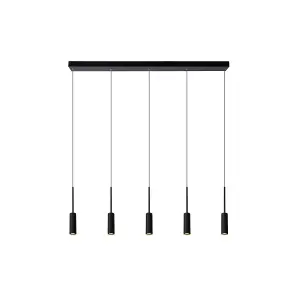 Lucide Tubule Modern Bar Pendant Light - LED - 5x7W 2700K - Black