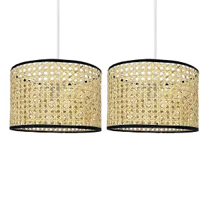 First Choice Lighting Set of 2 Kona Natural Rattan 25 cm Easy Fit Pendant Shades