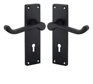 Golden Grace Victorian Scroll Lever Lock Door Handles 150mm x 40mm Matt Black Finish with Black 3 Lever Lock and Keys