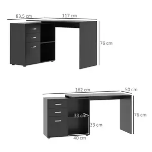 HOMCOM Computer Desk Table Workstation L Shape File Cabinet Black Home Office